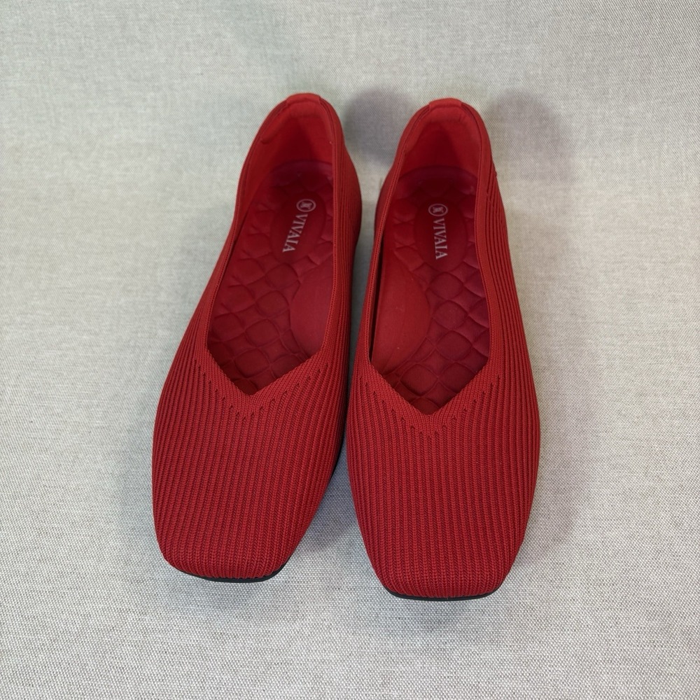 Vivaia Margot 2.0 Red Square Toe V Cut Comfort Ballet Flats EU40 US9 NWOB! - Picture 2 of 8